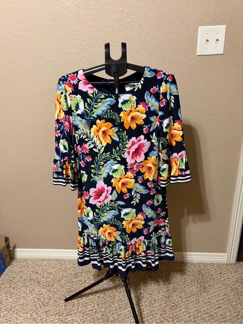 Eliza J Floral Navy A-Line Dress with Ruffle Hem